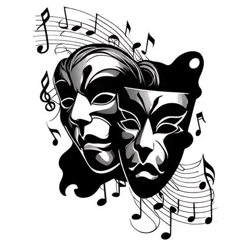 Theatre Masks Tattoo With Music Notes Anime