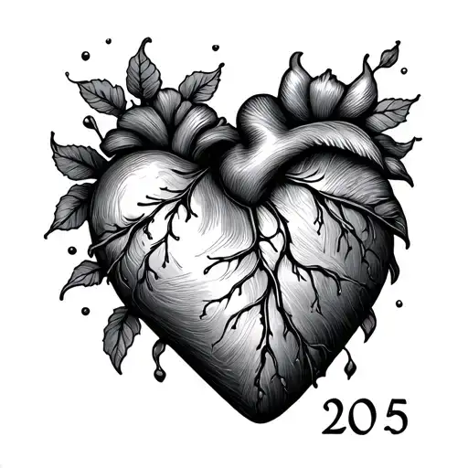 Heart With Date In The Line Drawing