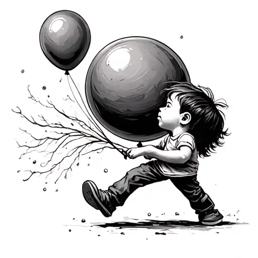 A Kid Dragging A Balloon Transforming