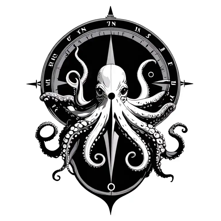 Octopus With Legs Around Compass