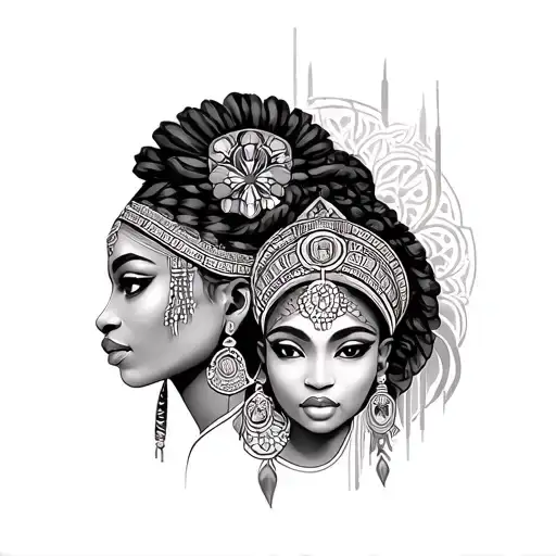 African Goddess Twin Girl With Virgo Symbol