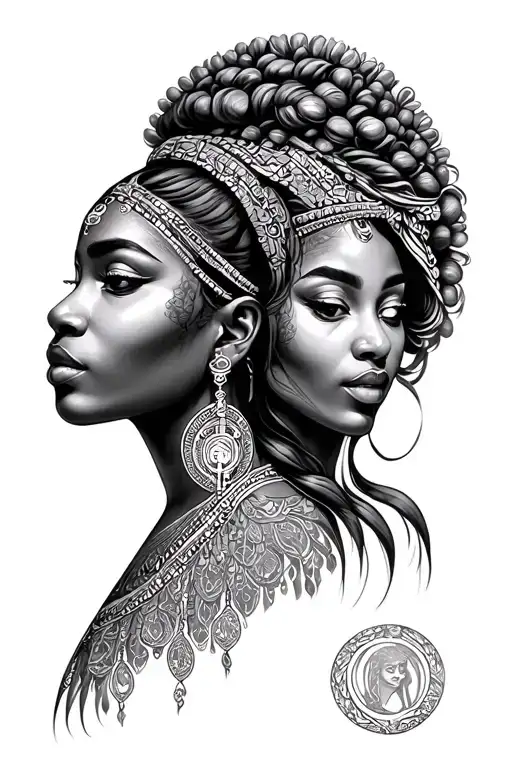 African Goddess Twin Girl With Virgo Symbol Intertwined