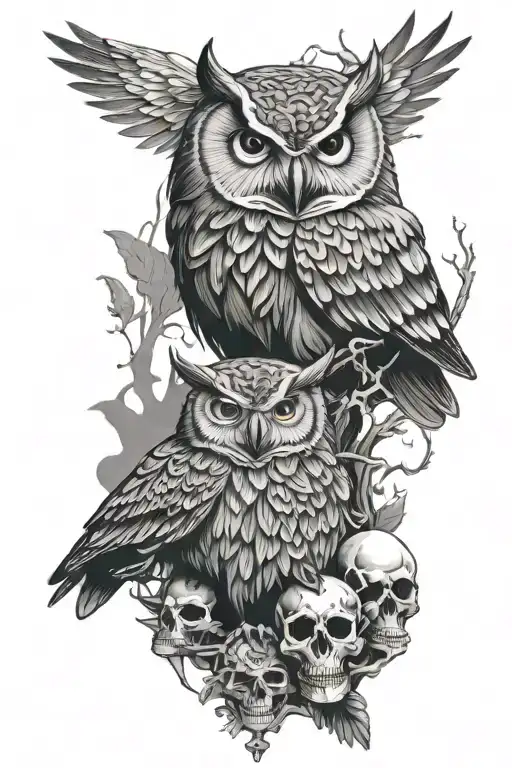 Owl And Crow And Skulls