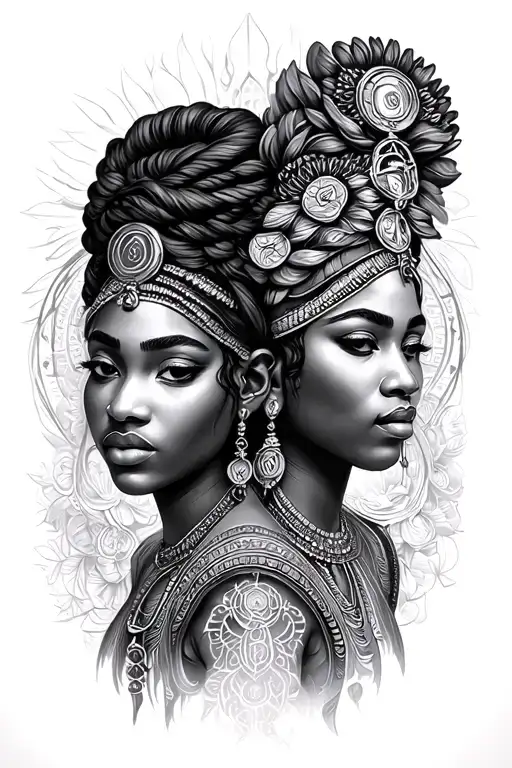 African Goddess Twin Girl With Virgo Symbol Intertwined