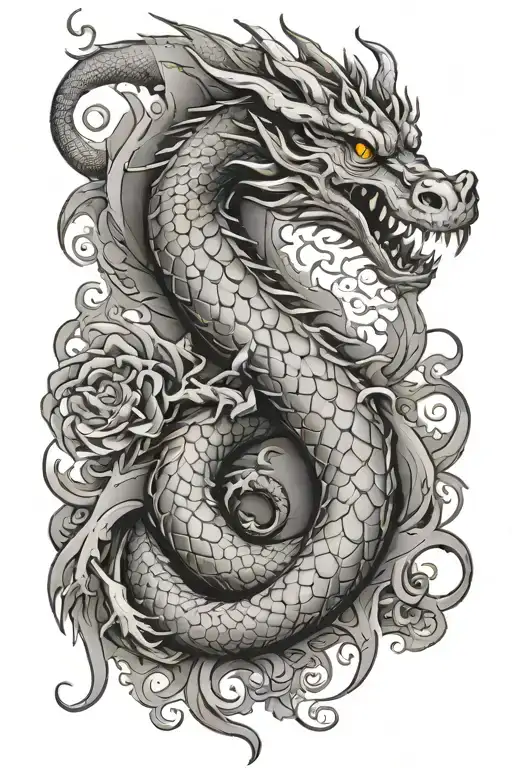 Newborn Baby Foot Print And Dragon