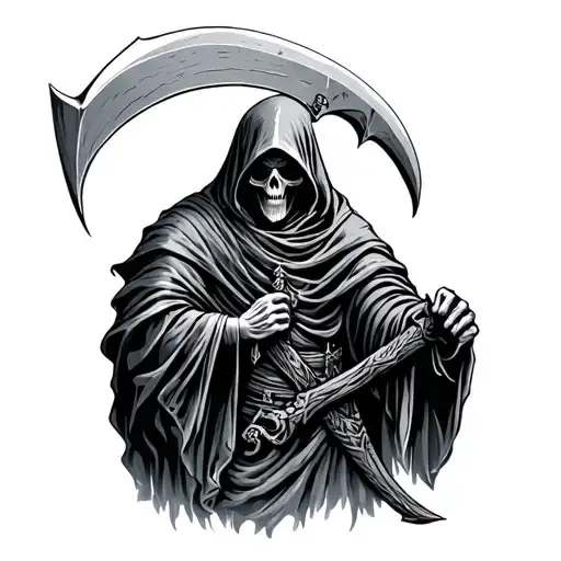 Wood Etched Grim Reaper Holding A Scythe