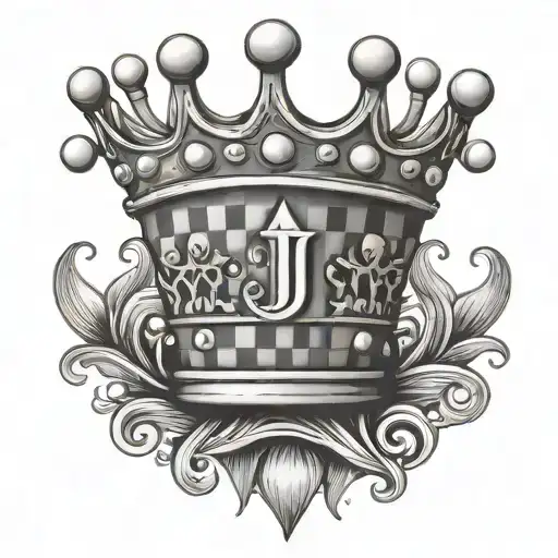 A Crown With Letter J And A Checkers Board Design