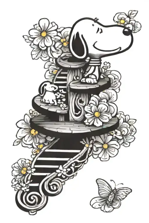 Double Helix Intertwined With Flowers And Snoopy Protecting Woodstock
