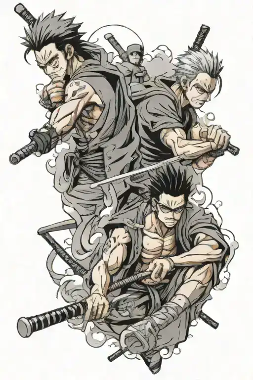 Anime Sleeve Of Zoro And Denji And Gojo