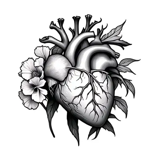 Anatomical Heart With Dianthus Flowers