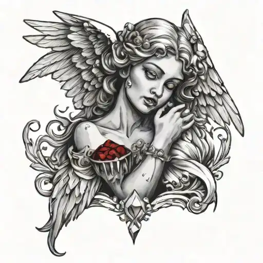 Angel With Tears Holding A Ruby Diamond