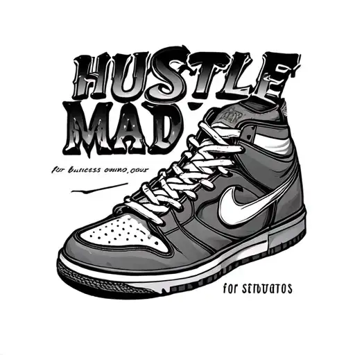 Vintage Vibe Sneakers And Thrift Themed Tattoo With Spell Out Hustle Made For Business Owner