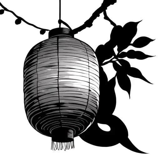 Japanese Paper Lantern Hanging Off A Stick