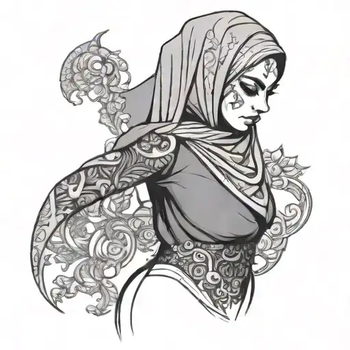 Full Body Tattoo Hijab Girl Standing
