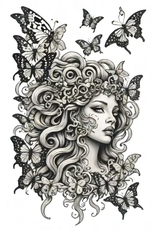 Medusa Surrounded By Butterflies