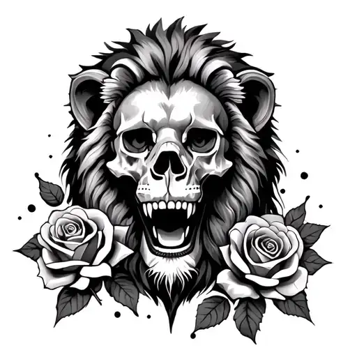Skulls With Lion With Rose