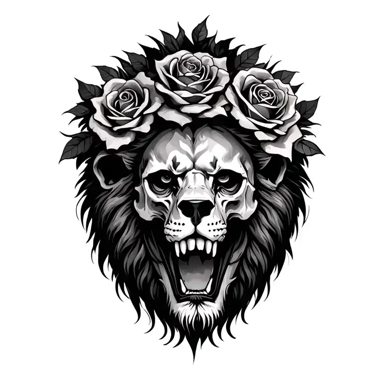 Skulls With Lion With Rose
