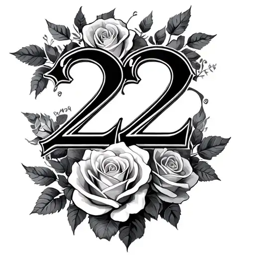 22 In Roman Numerals Surrounded By Roses