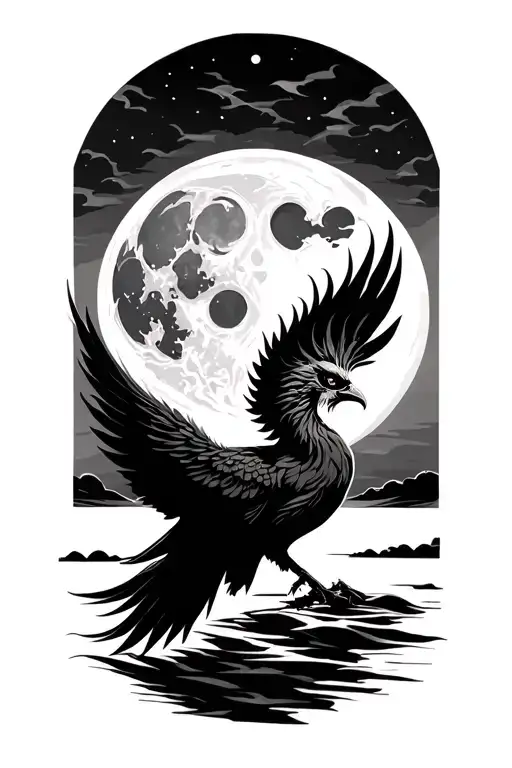 Small Phoenix Outline In Front Of Moon