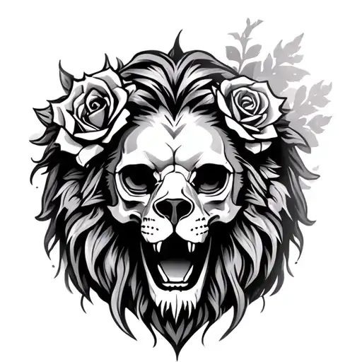 Skull With Lion With Rose