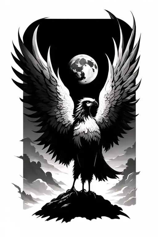 Small Phoenix Outline In Front Of Moon In The Distance