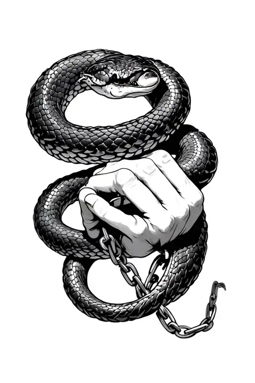 Snake Around A Wounded Hand That Is Locked By Cuff And Hold By Chain