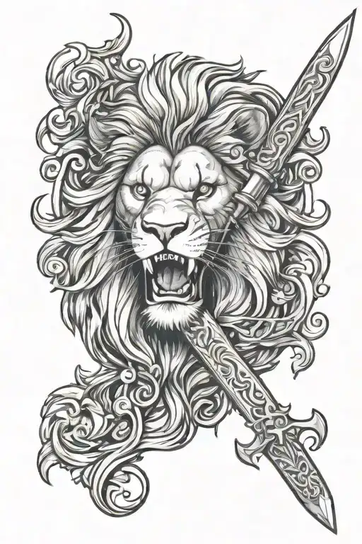 Lion Hal Face With Sword Going
