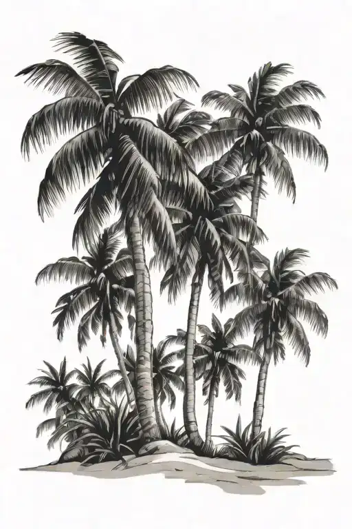 2 Coco Palm Trees One Smaller With Hidden Inicials H And M