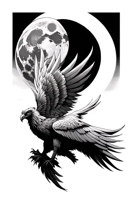 Distant Phoenix Outlined In Front Of Distant Moon