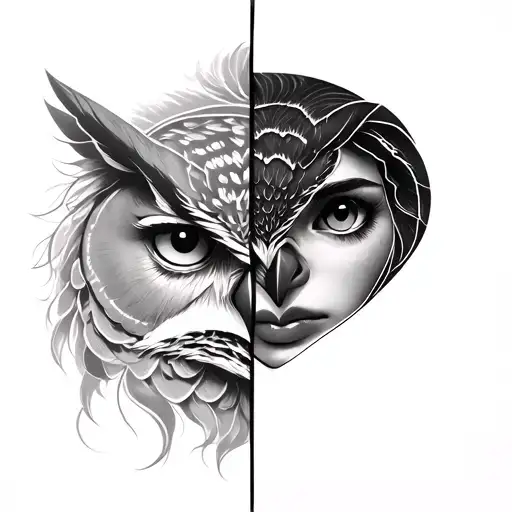 Half Owl Half Woman Face Made