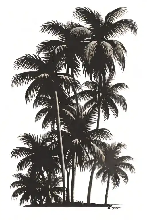 2 Coco Palm Trees One Smaller With Hidden Inicials H And M