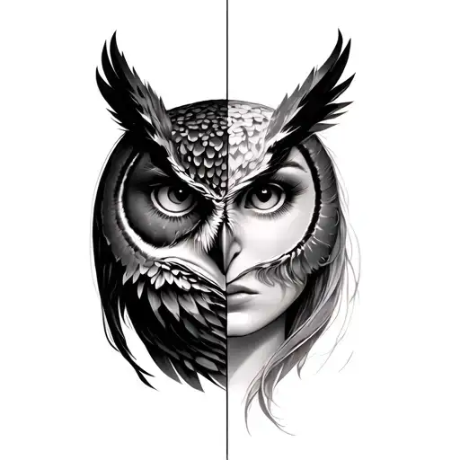 Half Owl Half Woman Face