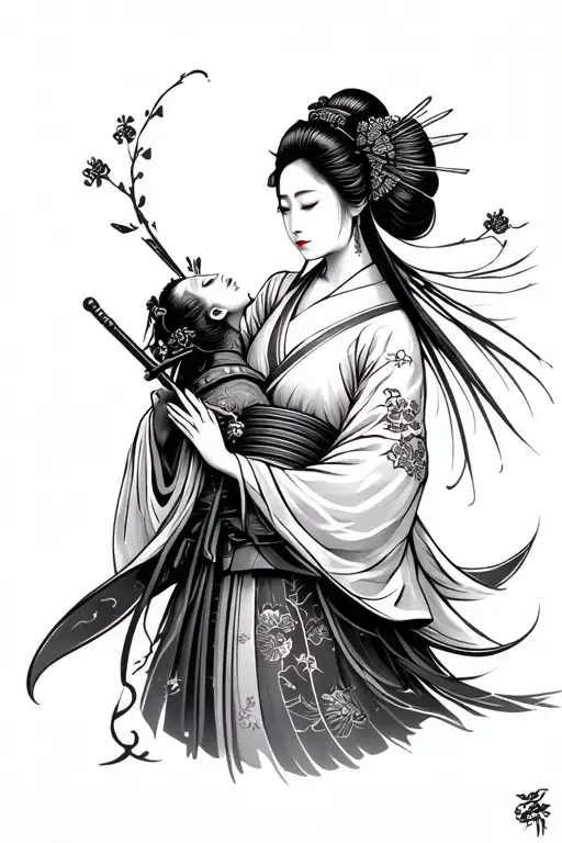 Geisha Holding A Dying Samurai