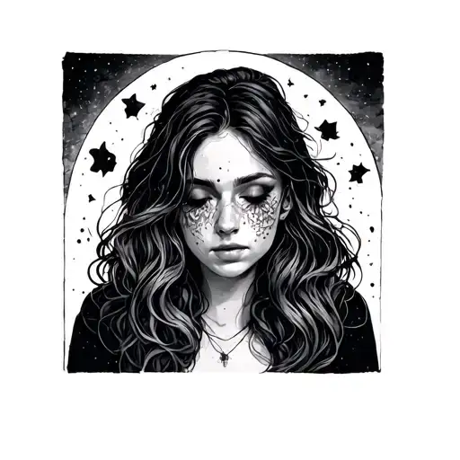 Woman Ptsd Overthinking Line Art Style