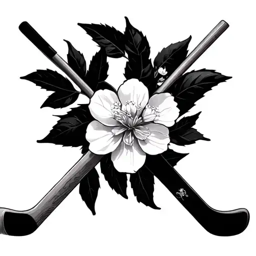 Cherry Blossom Branch And Hockey Stick Crossing In An X