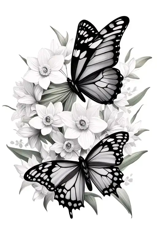 Detailed Butterflies With Daffodils