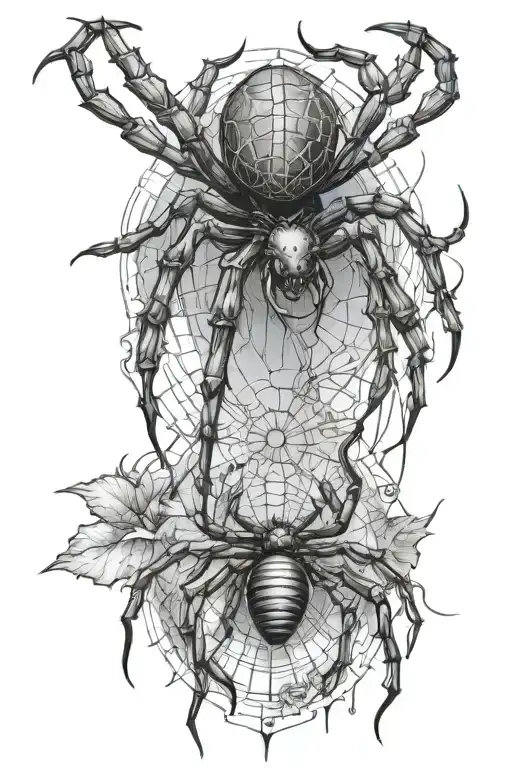 Spider Catching Prey Detailed Blackwork