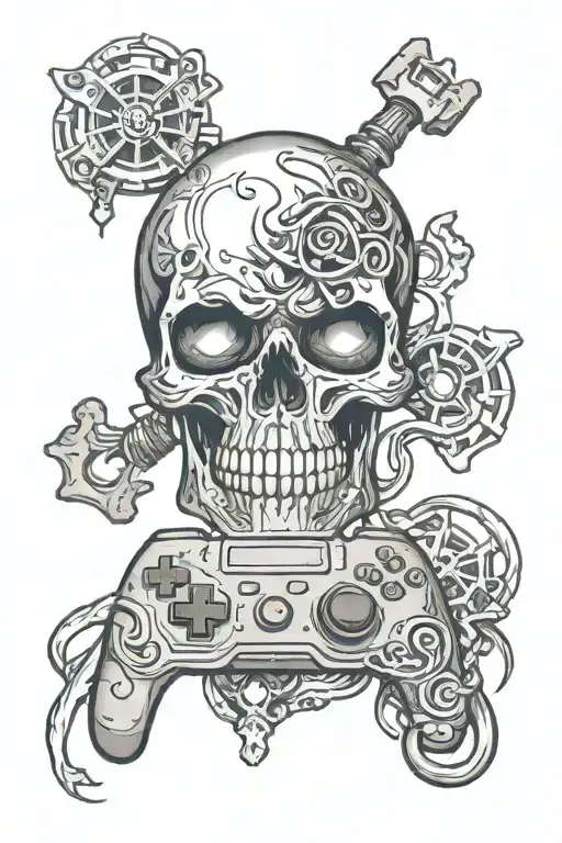 A Video Game Controller Morphing Into A Gothic Skull Design