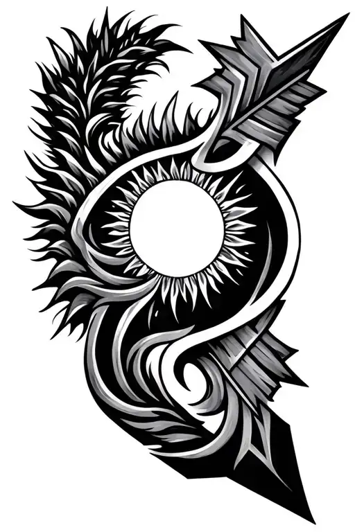 Arrow And Sun Symbols Intertwined