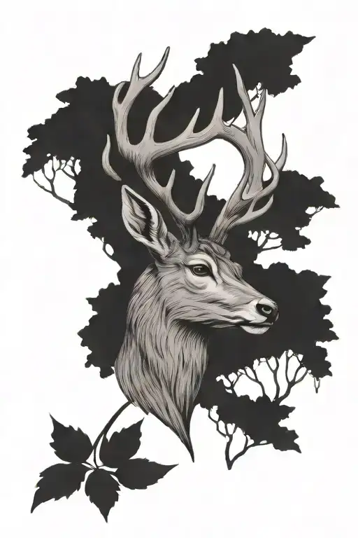 Deer Head With Trees