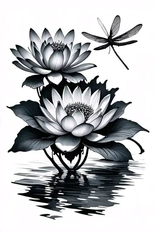 Ethereal Lotus Flower With Small Dragonfly Flying