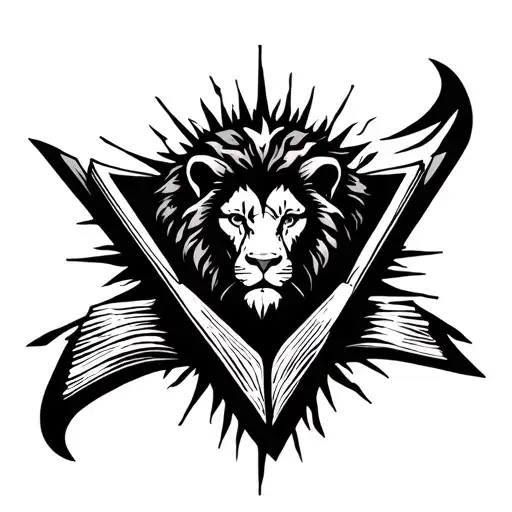 Sun With Book Inside Book Theirs Is Lion In Triangle And Geometry Design