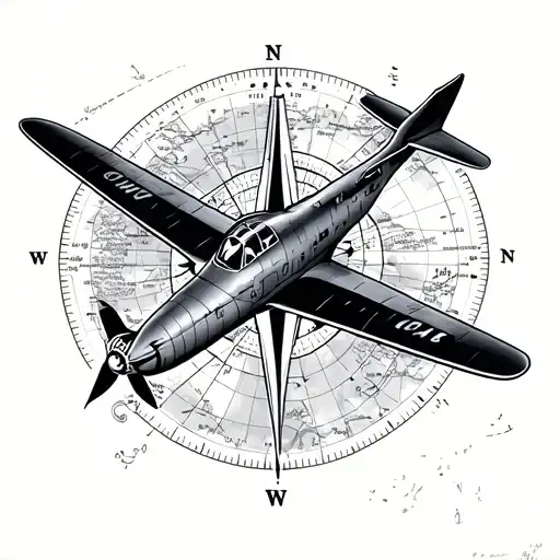 Plane Schematic Drawing With Compass And Map
