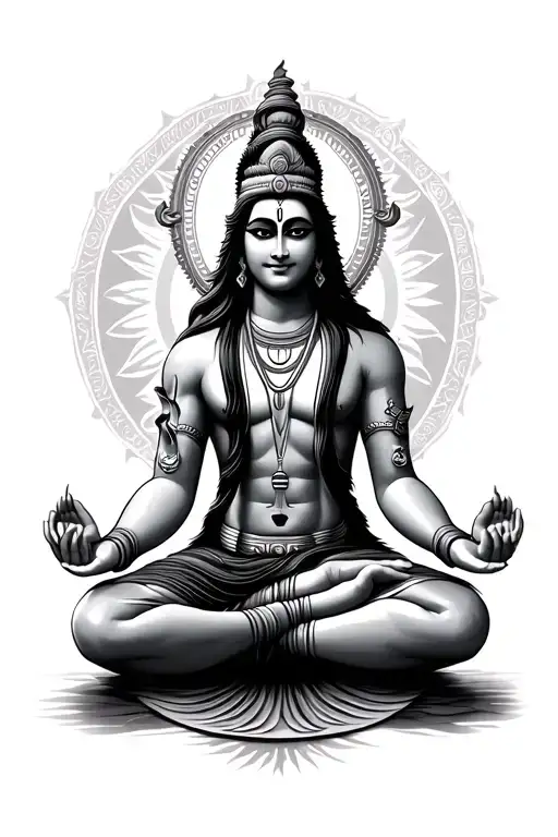 Shiva Meditating With Mahamruthunjaya Mantra Written