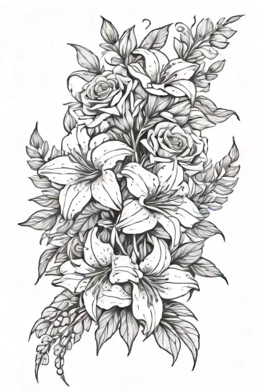 Bouquet Of Roses And Lillies With Wildflowers Intertwined
