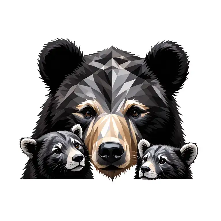Geometric Bear With Two Cubs Face Only