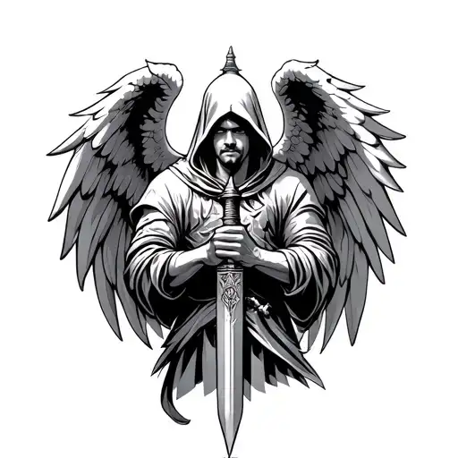 Male Hooded Angel Holding A Sword