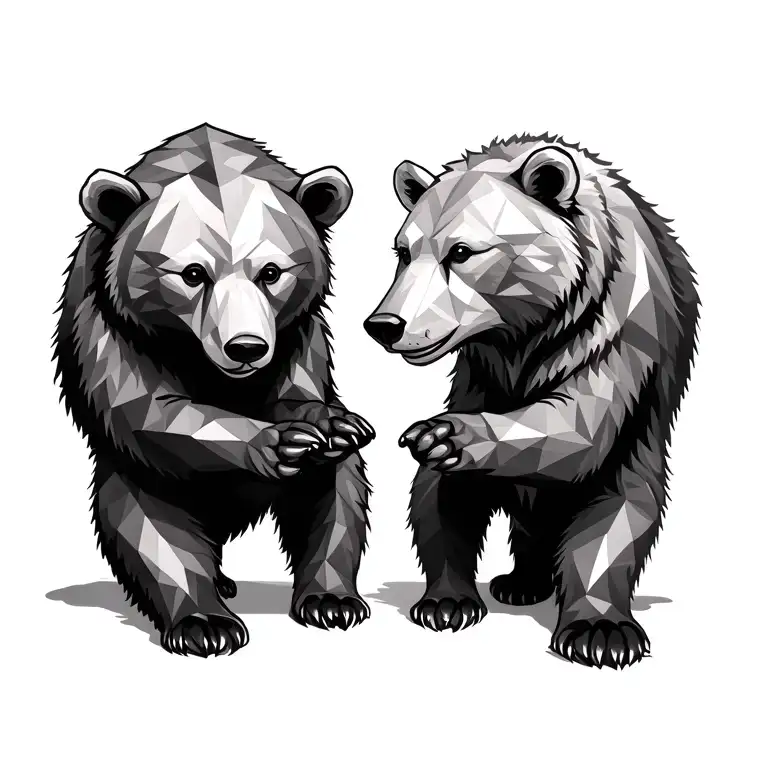 Geometric Bear With Two Cubs Playing