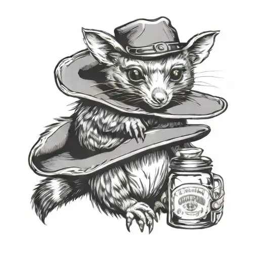 A Possum In A Cowboy Hat With A Jar Of Moonshine