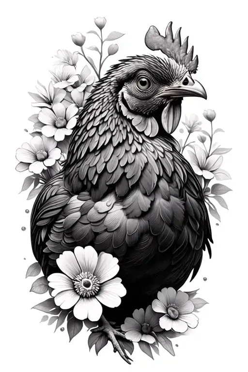 Chiken With Flowers Growing